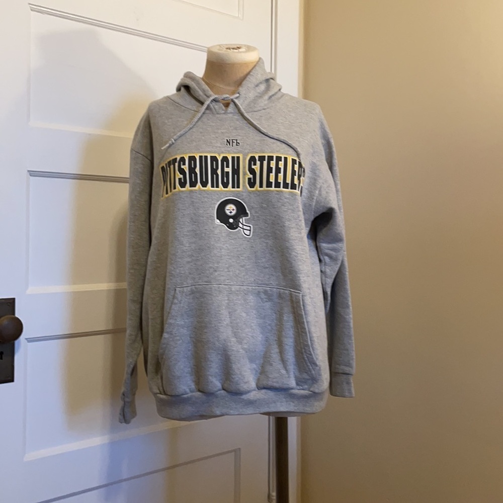 Vintage NFL Pittsburgh Steelers Hoodie Heather Gray Sweatshirt Men's Size Small